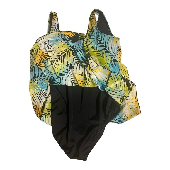 Denim & Co. Beach Printed Tropical Palm V-Neck Surplice Swim Dress Size 16 - Picture 13 of 14